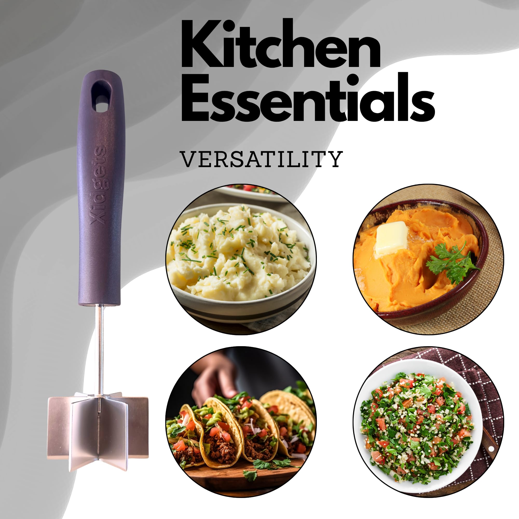 Xidgets multi-functional tool suitable for meats, potatoes, and more.