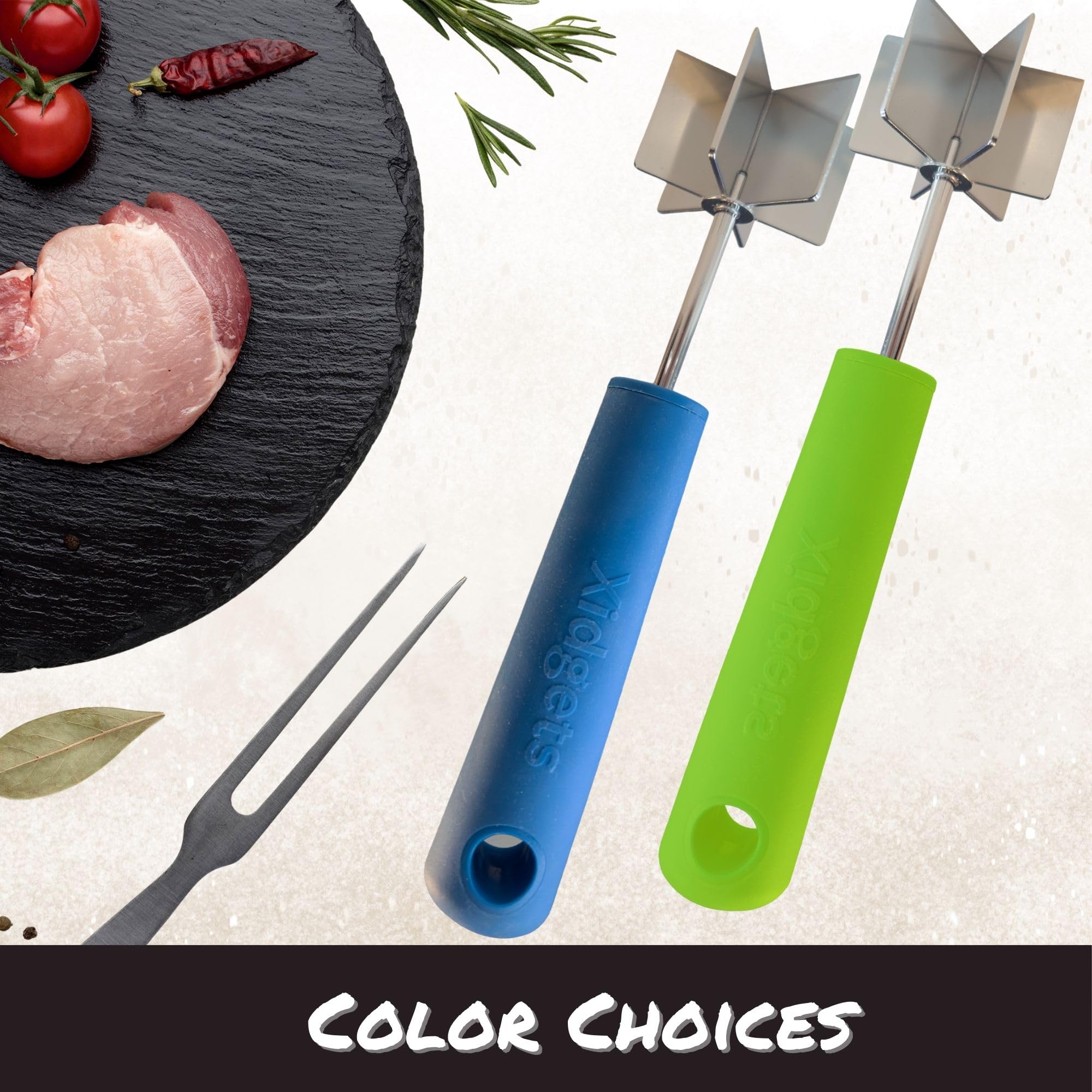 Xidgets stainless steel tool with ergonomic soft-grip handle for comfort.