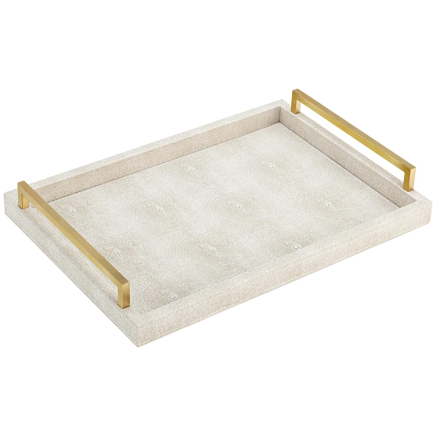 XIGEXIGE ivory shagreen tray with brushed gold handles for secure serving.