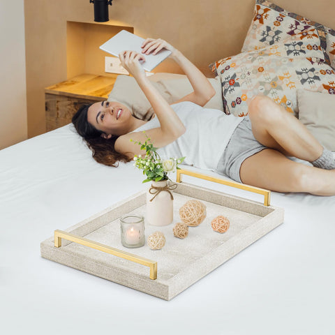 XIGEXIGE ivory shagreen tray shows leather-wrapped bottom protecting surfaces.