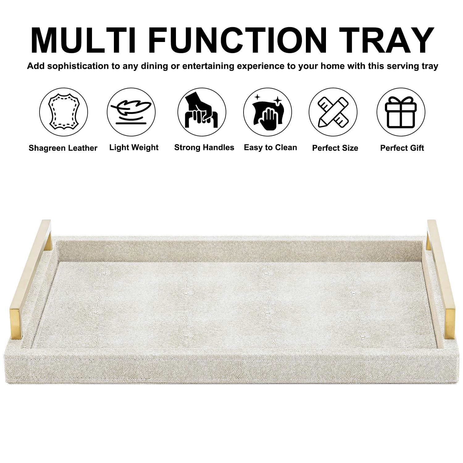 XIGEXIGE ivory shagreen tray serving drinks on a coffee table.