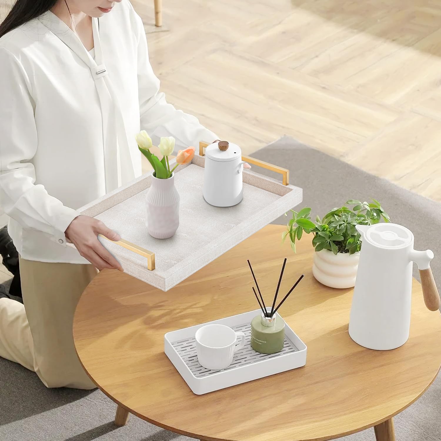 XIGEXIGE ivory shagreen tray highlights sturdy 12mm MDF construction.