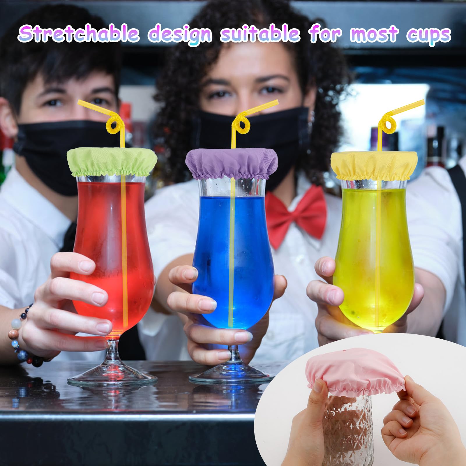 XIHIRCD drink cover scrunchie pink straw hole provides easy sipping without removing lid
