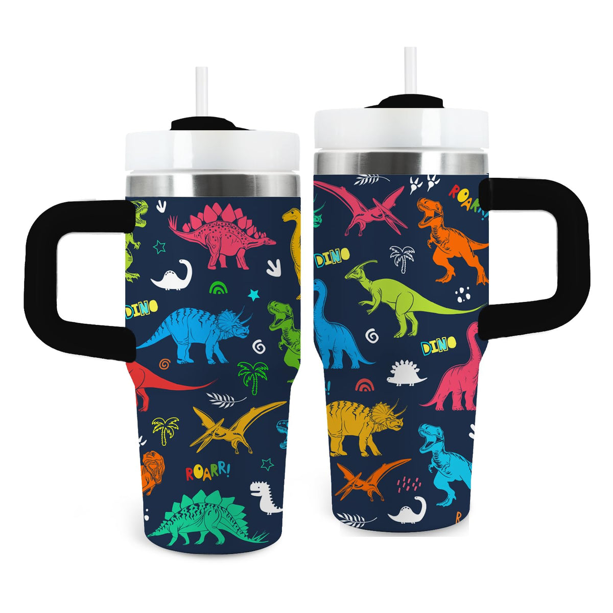 Xiiai dinosaur tumbler with handle and straw for easy on the go hydration.