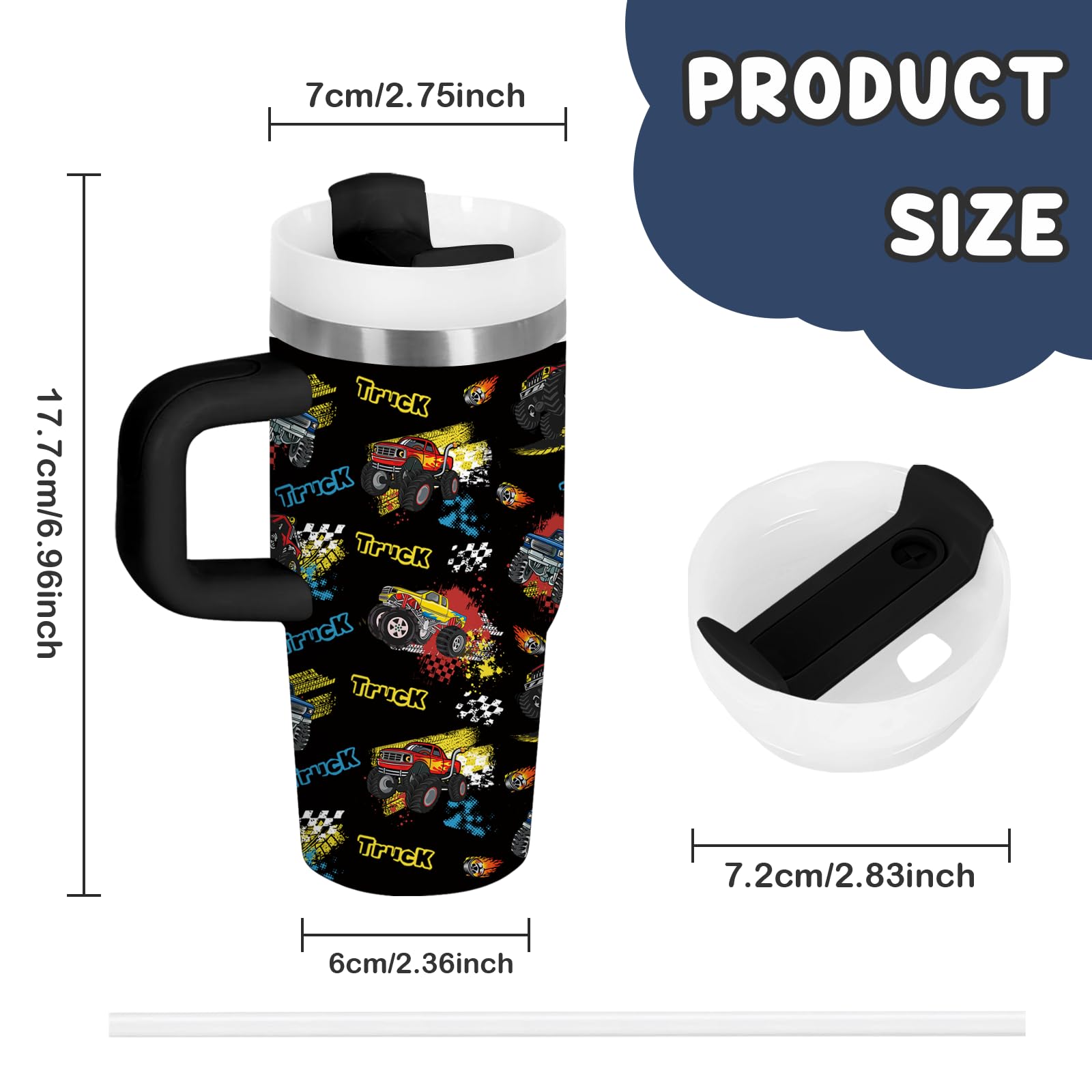 xiiai Monster Truck Tumbler handle for easy gripping during travel and school