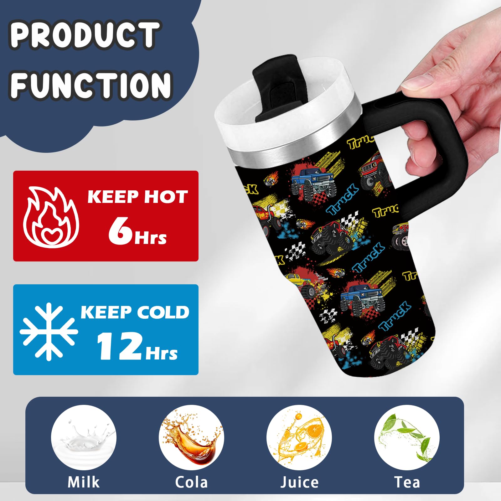 xiiai Monster Truck Tumbler vacuum insulation keeps drinks cold up to 12 hours