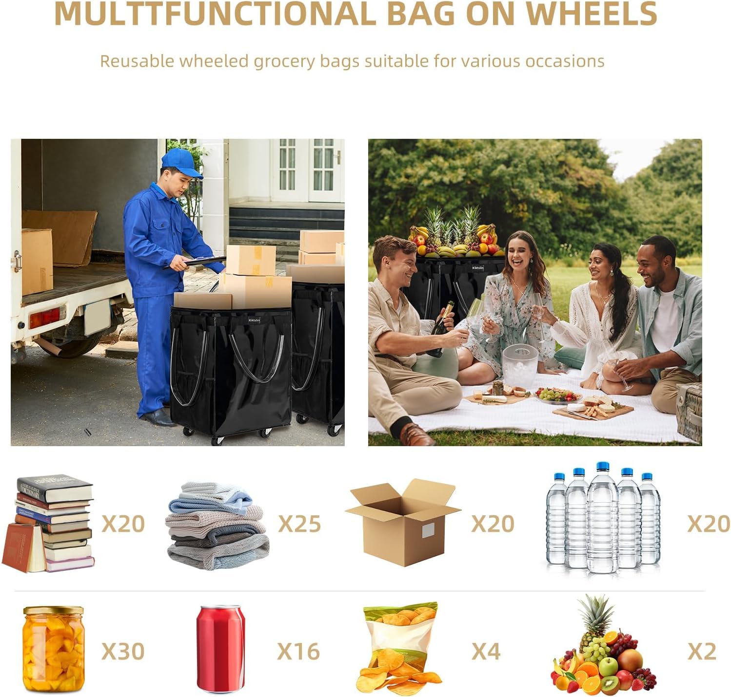 Xiktslin black folding tote ideal for groceries and laundry on the go