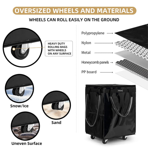 Xiktslin rolling tote with smooth wheels for effortless push through airports and markets