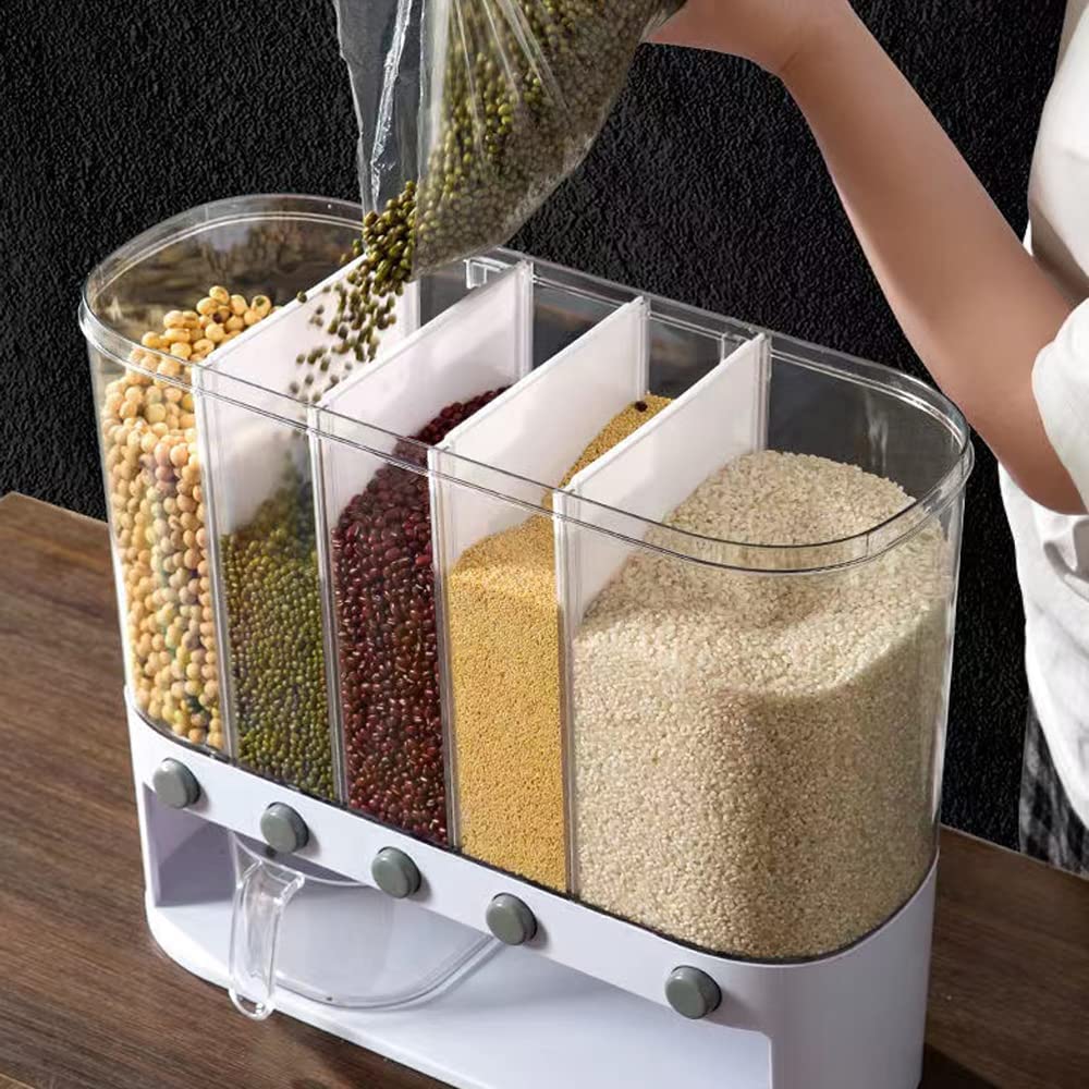 Xilei transparent grain containers allow quick stock checks.