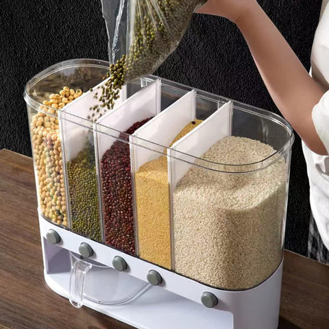 Xilei transparent grain containers allow quick stock checks.