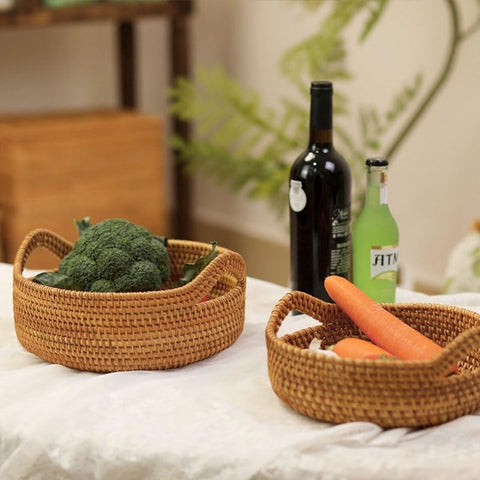 XIMISISE rattan basket for snacks and bread on dining table.