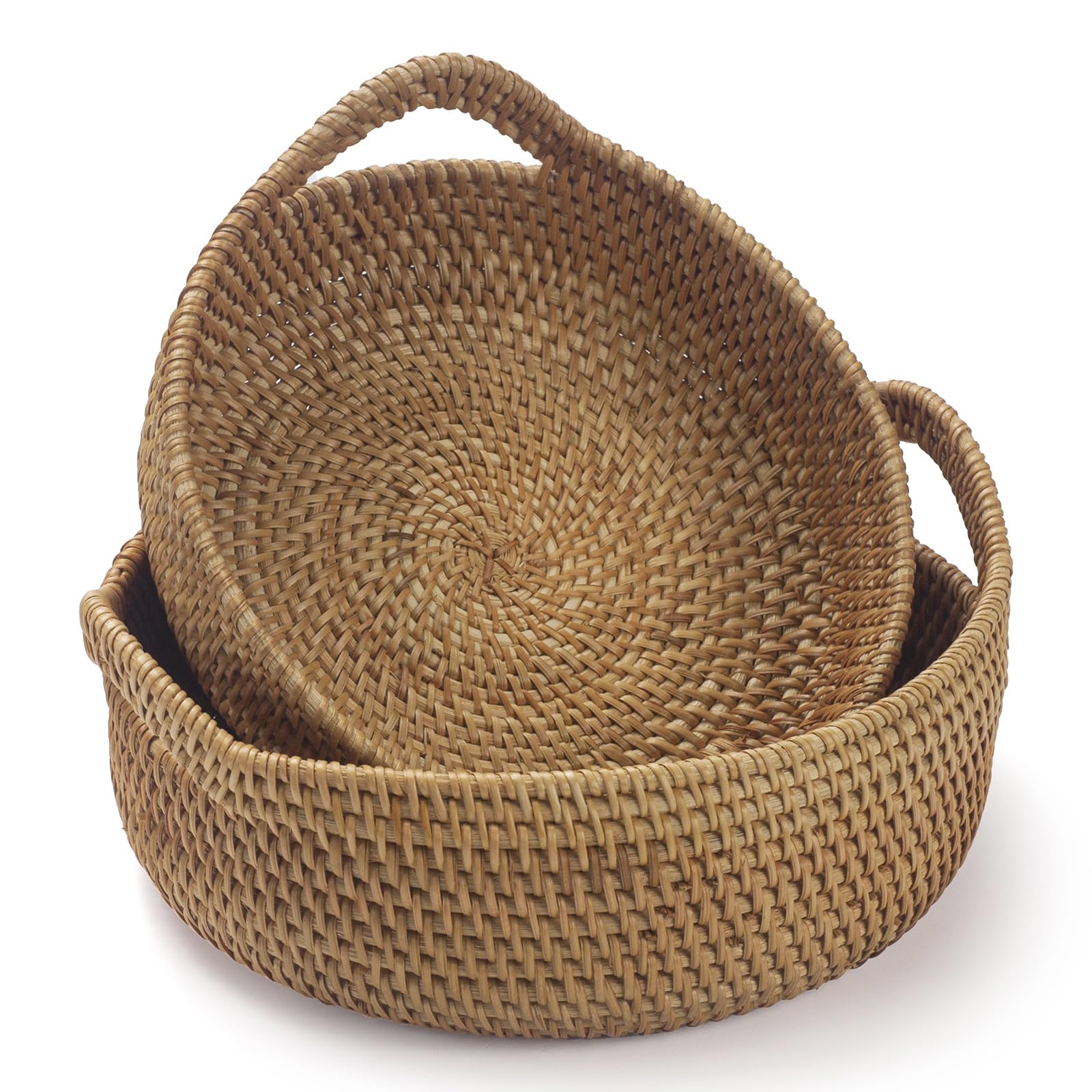 XIMISISE rattan storage basket set of 2 with woven texture for stylish organization.