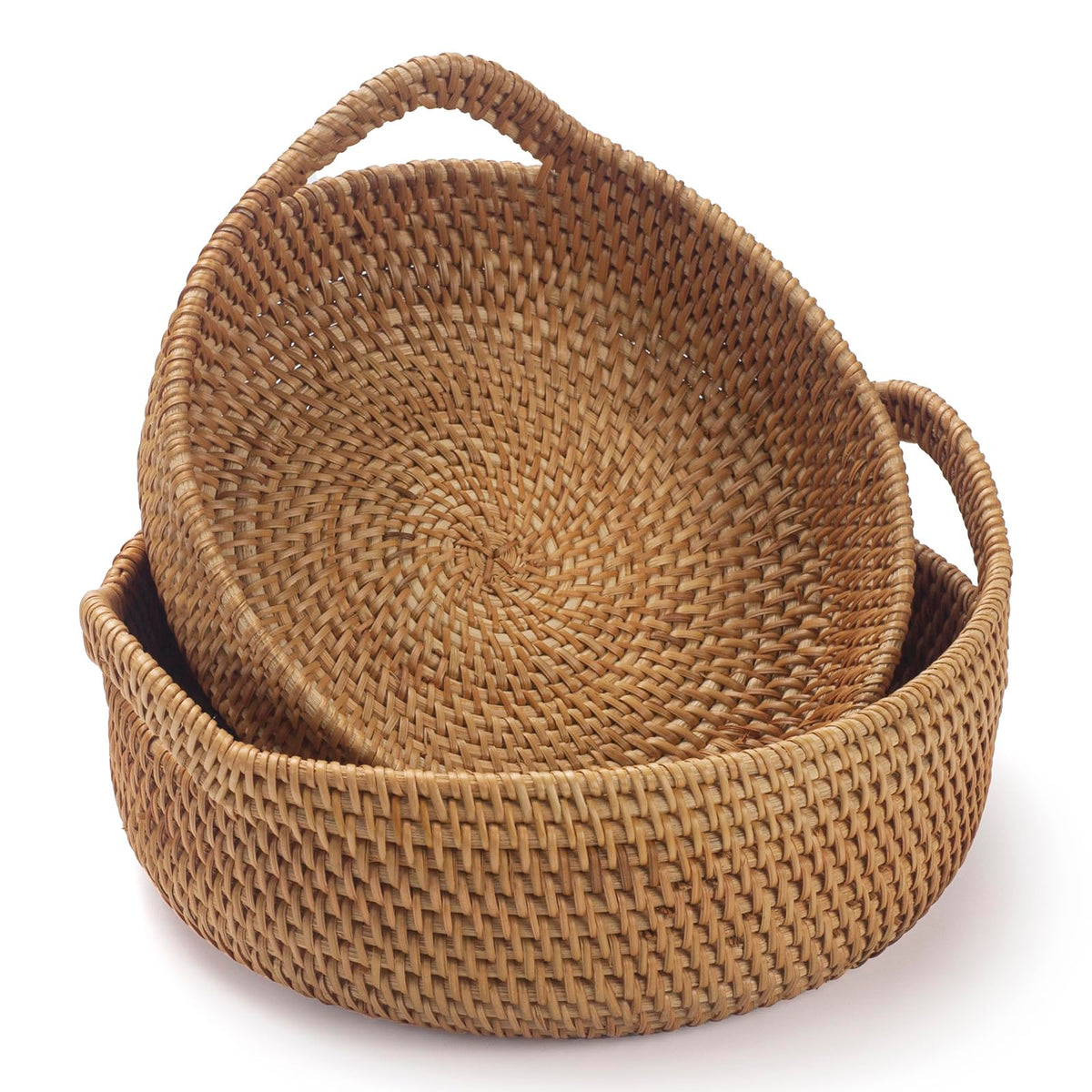 XIMISISE rattan storage basket set of 2 with woven texture for stylish organization.