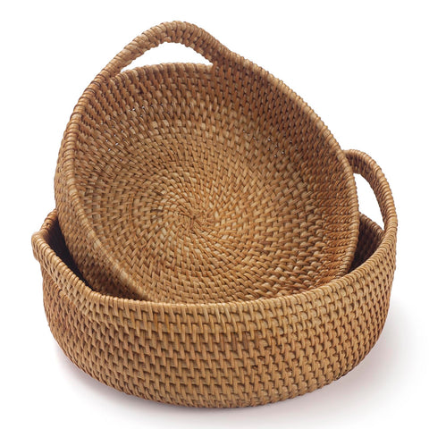 XIMISISE rattan storage basket set of 2 with woven texture for stylish organization.