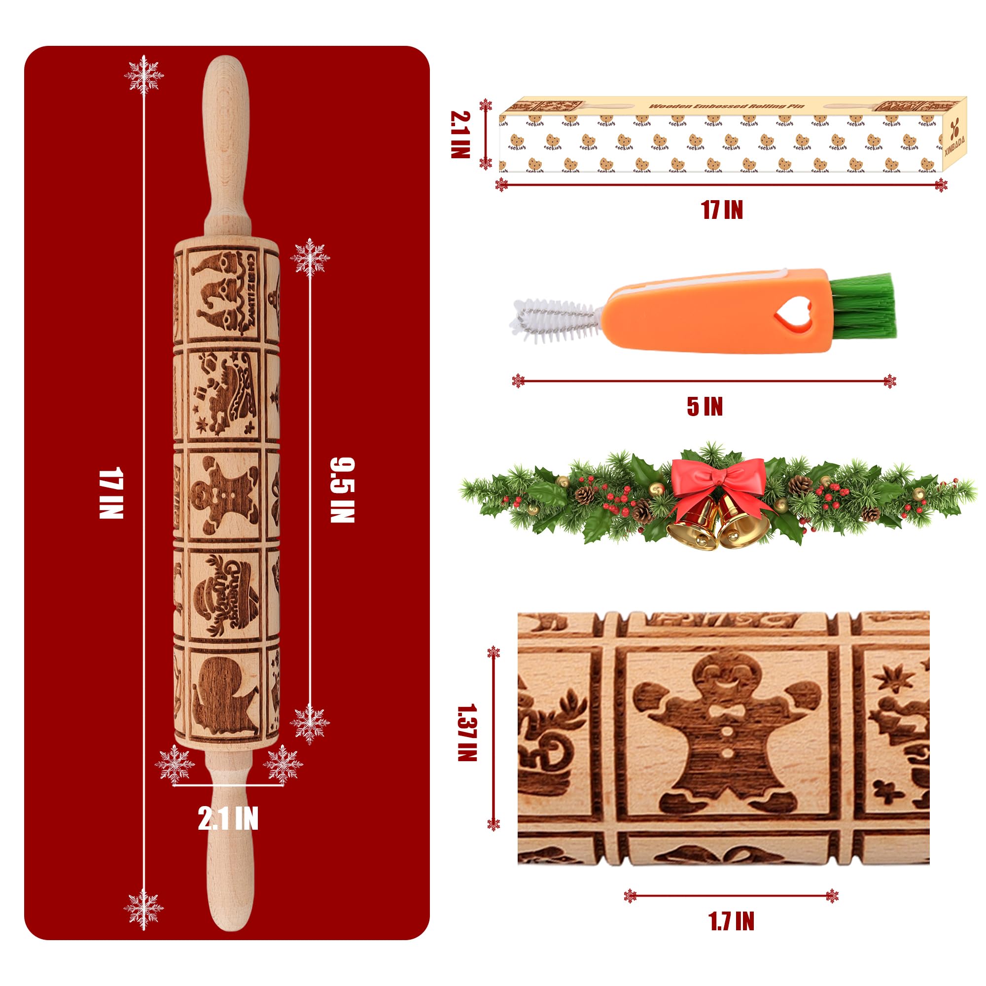XINBADA rolling pin with 3mm deep patterns for crisp dough impressions.