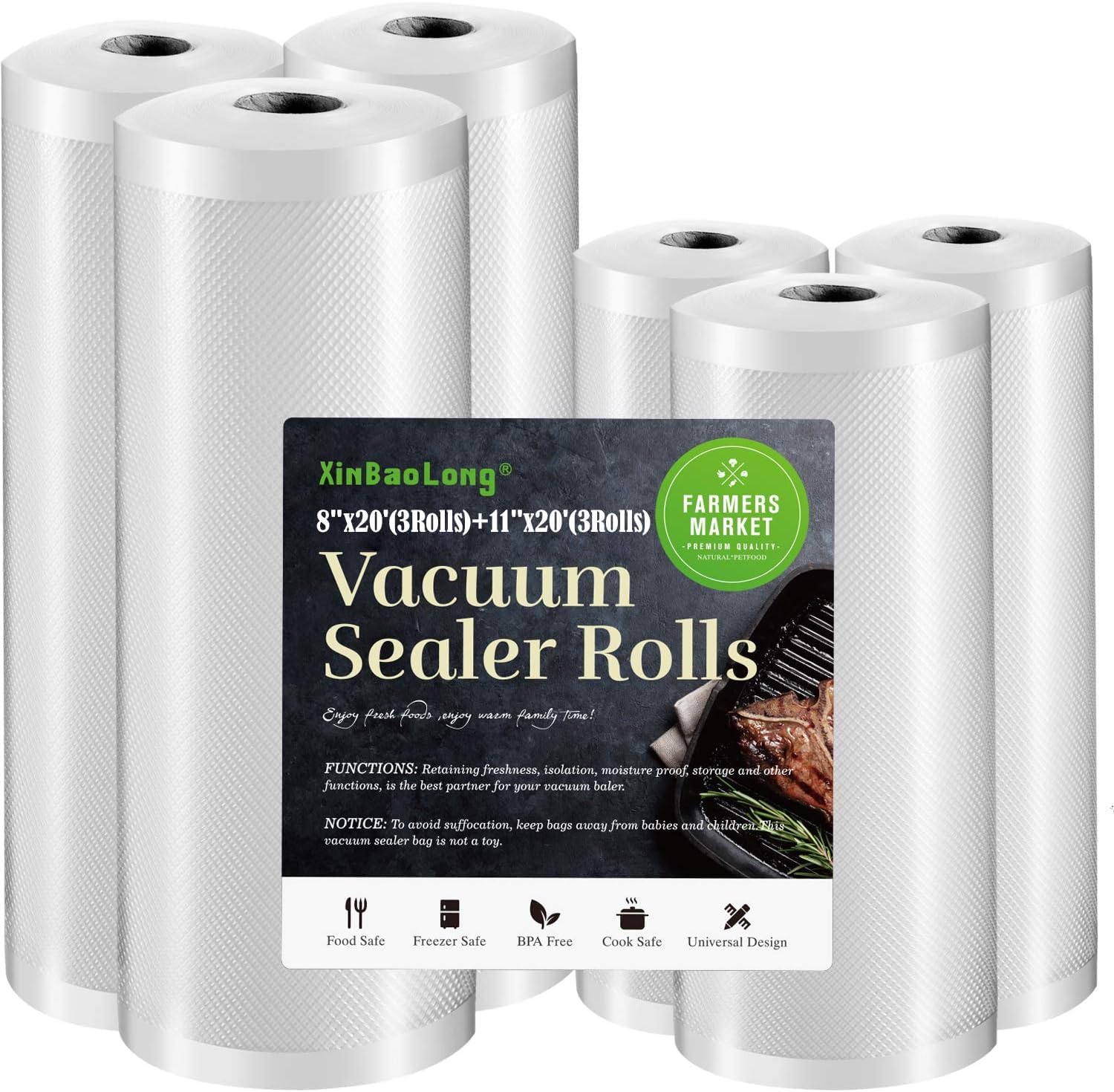 XinBaoLong 11x20 rolls laid out for sous vide prep and storage.