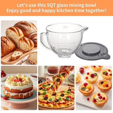 XINBOOGQ 5QT glass bowl supports meals and batches for family cooking.