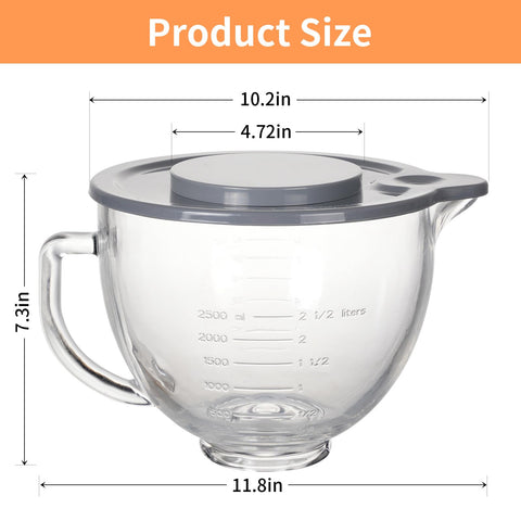 XINBOOGQ glass bowl measurements clearly show quart and ml for precise mixing.