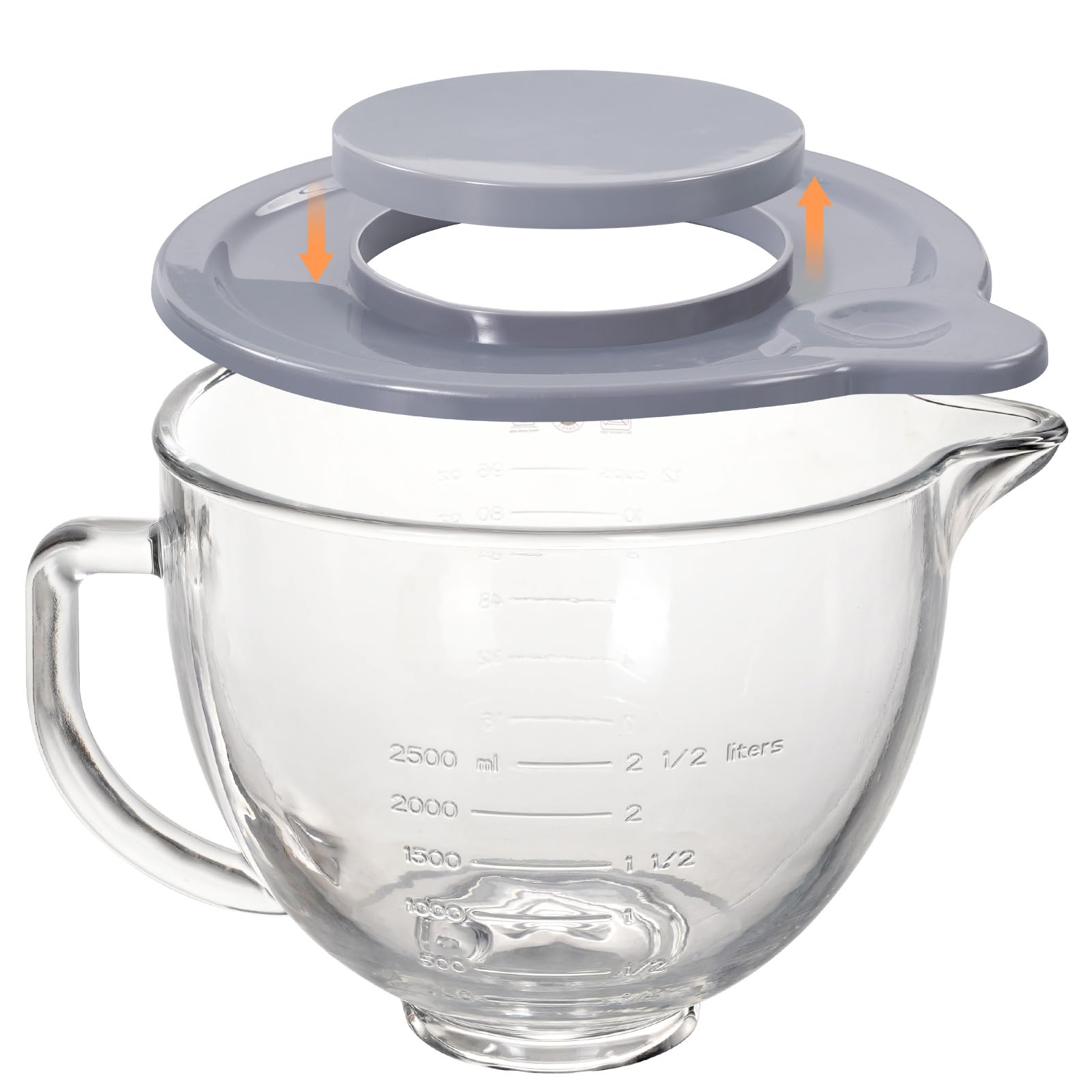 XINBOOGQ 5QT glass bowl with lid for KitchenAid tilt-head mixers, easy spill control.