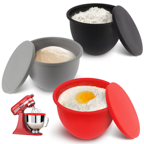 XINBOOGQ 5QT silicone mixing bowls with lids for KitchenAid compatibility, organized prep and safe storage