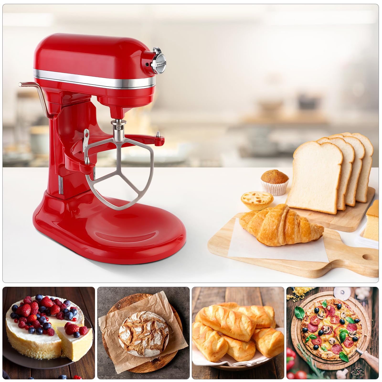 XINBOOGQ kneads bread and pizza dough evenly in the mixer bowl