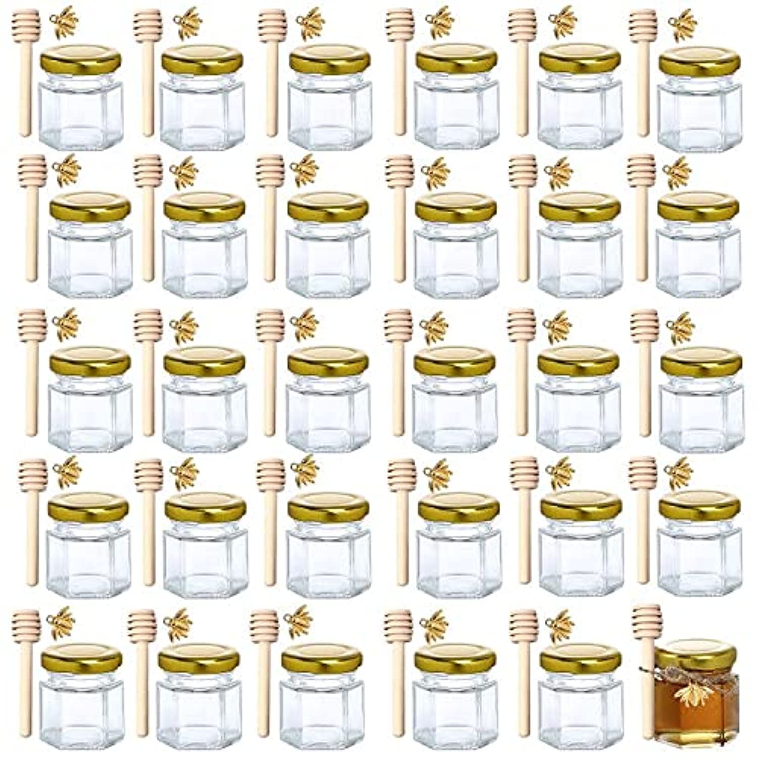 XING-RUIYANG hexagon mini honey jar with gold lid, ideal for gifts and favors.