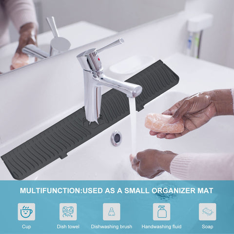 Xingruyu large 30x5.5 inch mat fits wide faucet gaps.