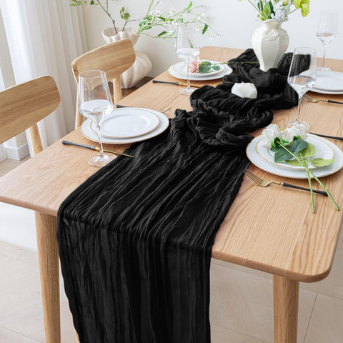 Xiomot Christmas table decoration using cheesecloth runner for texture