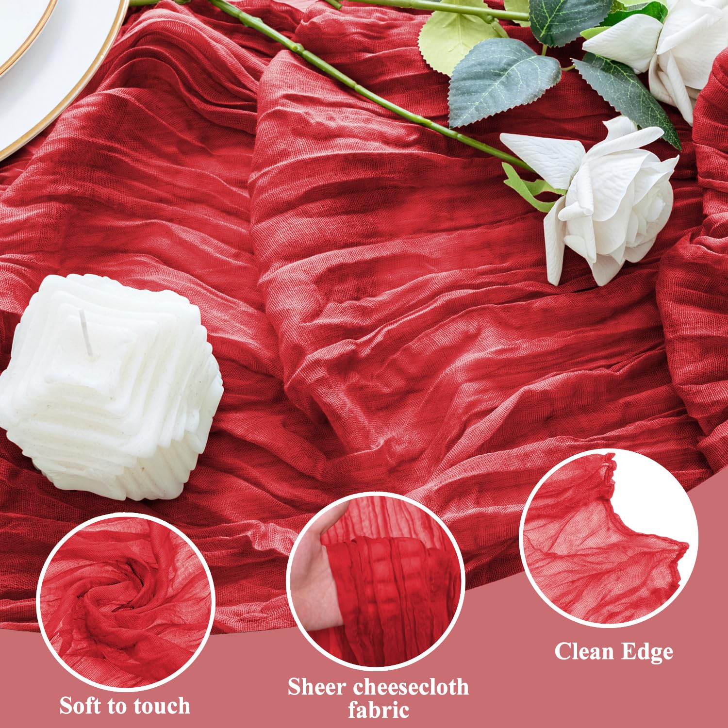 Xiomot 10ft red Boho gauze runner adds romantic ambiance to dining.