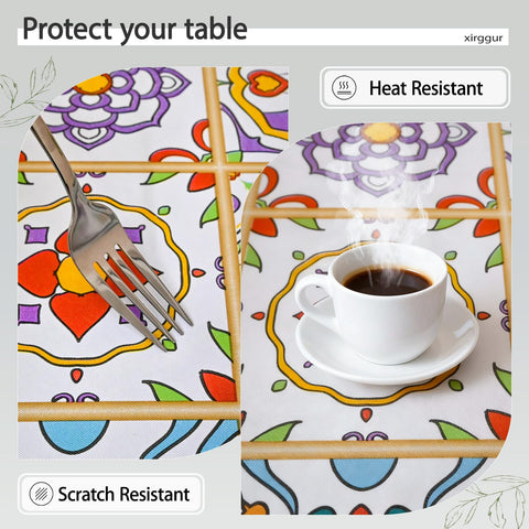 Xirggur tablecloth with non-slip flannel backing prevents sliding.