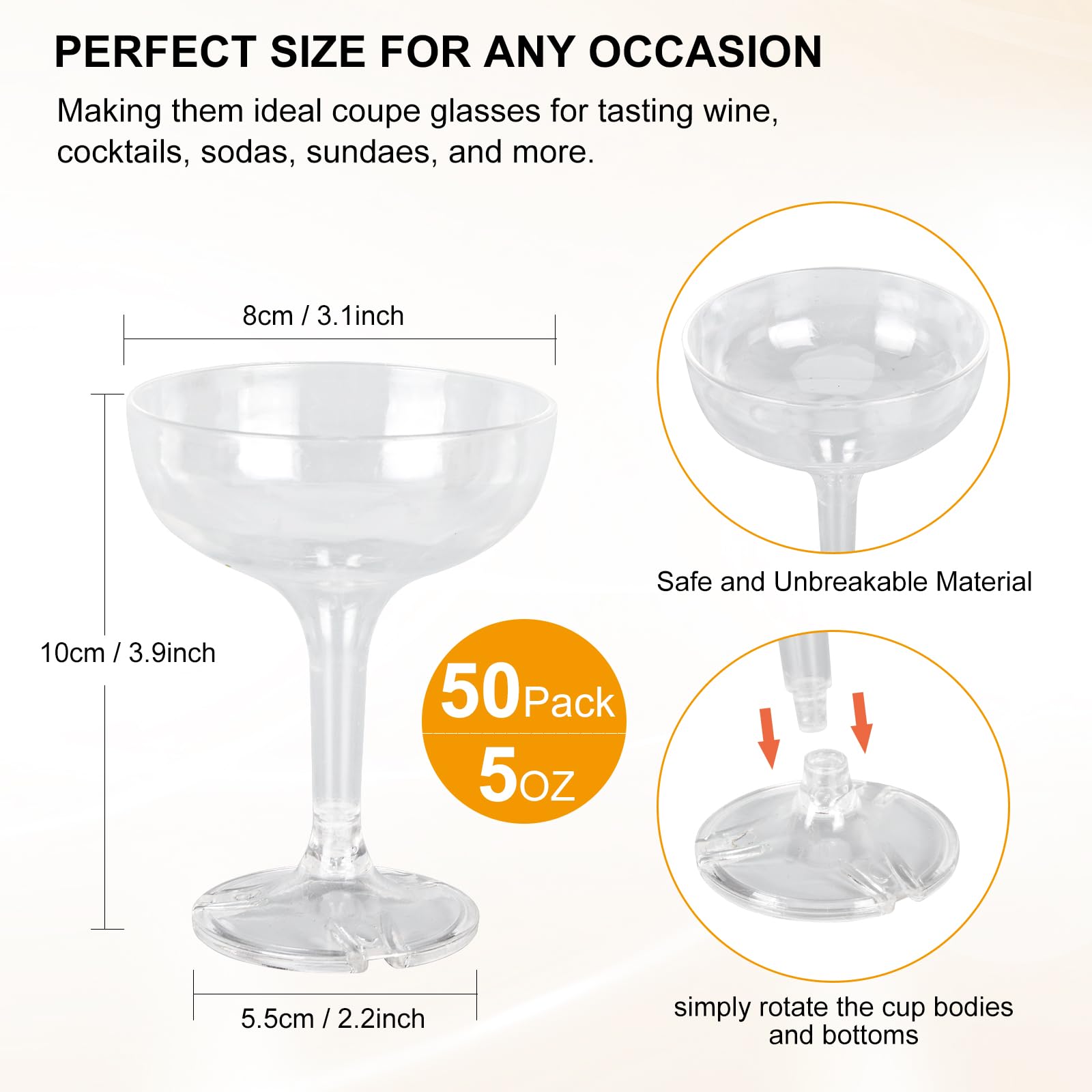 XIRUOXINKEMAO plastic champagne coupe glasses, lightweight and easy to use.