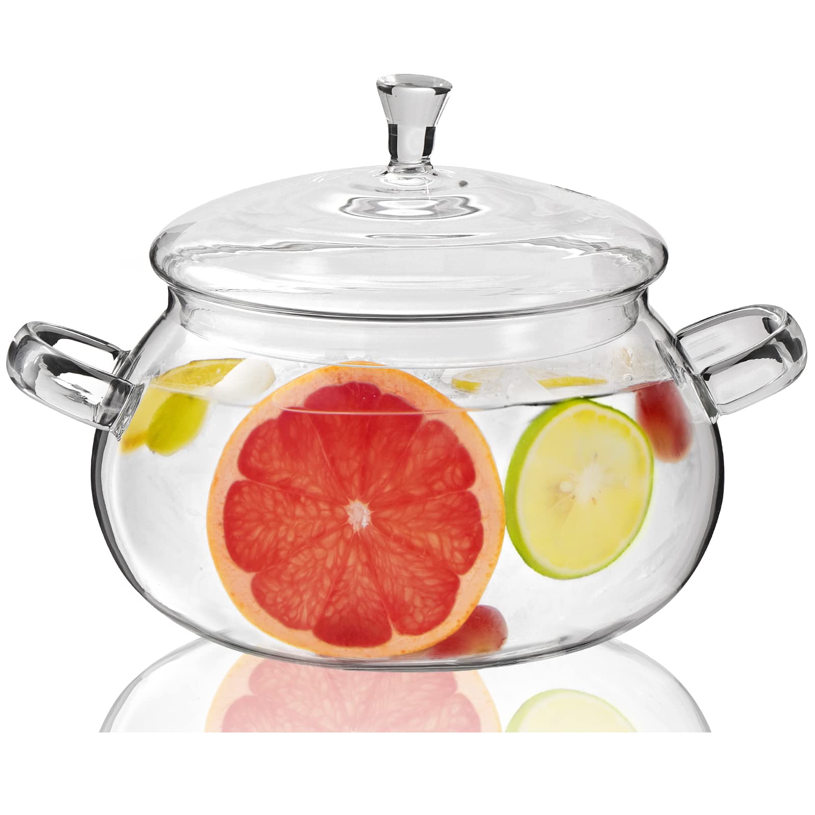 XJLVSV glass saucepan with lid—2450ml capacity for family meals.