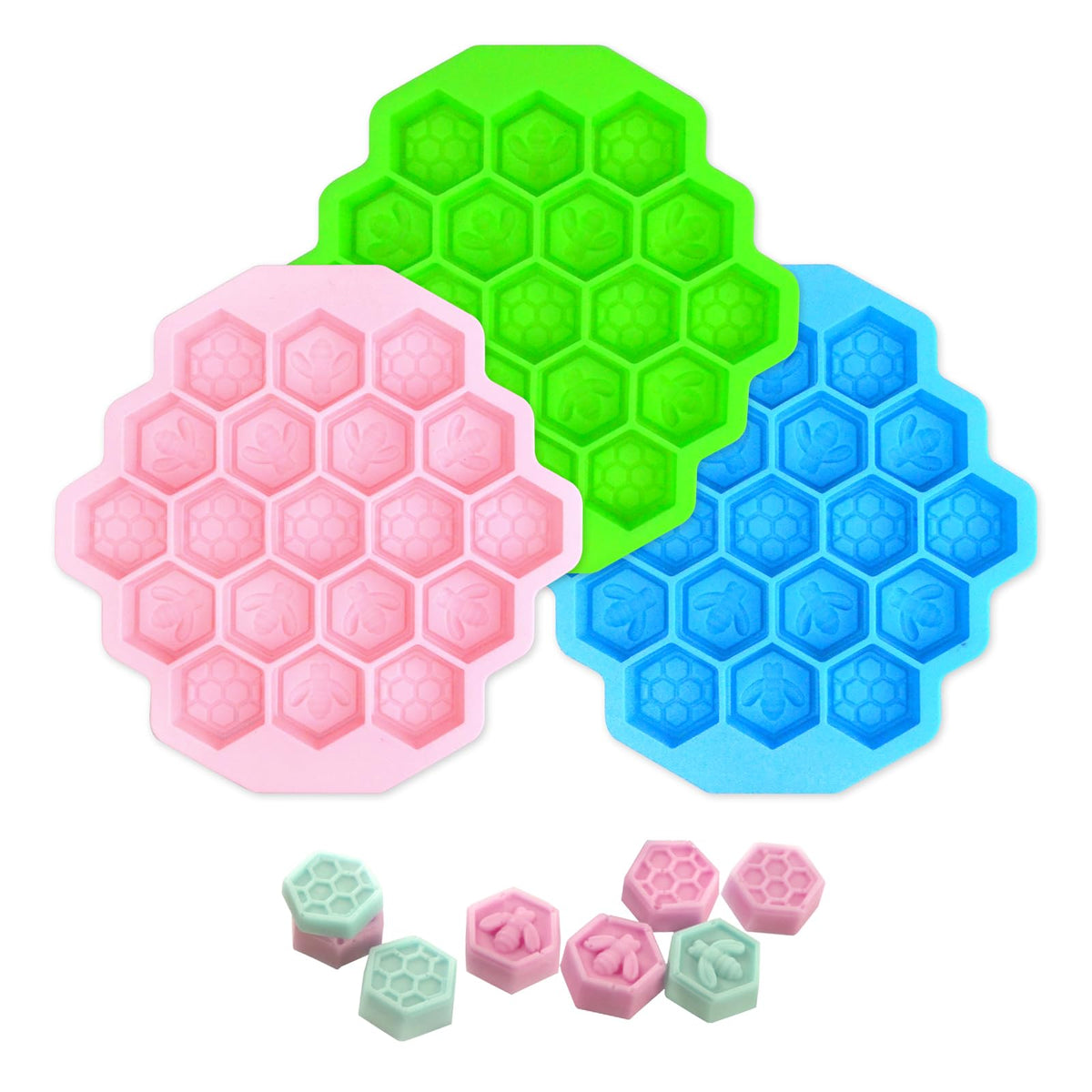 XJMWXHFC honeycomb silicone mold pink with 19 cavities for quick chocolate treats