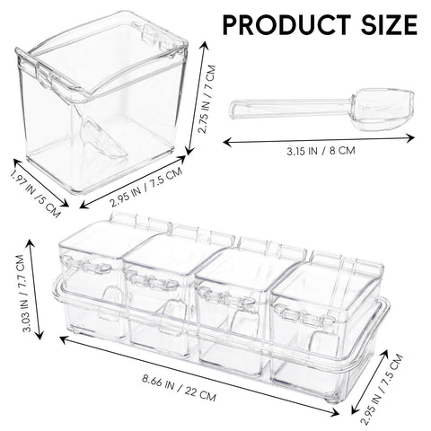XJMWXHFC spice dispensers with spoons 4-pack showcasing neat storage