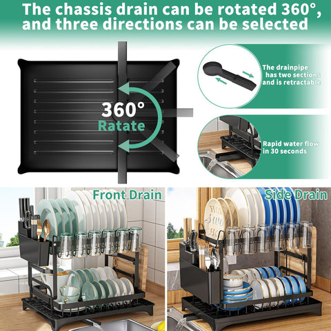 XLMYS drainboard with 360° swivel outlet for quick drainage.