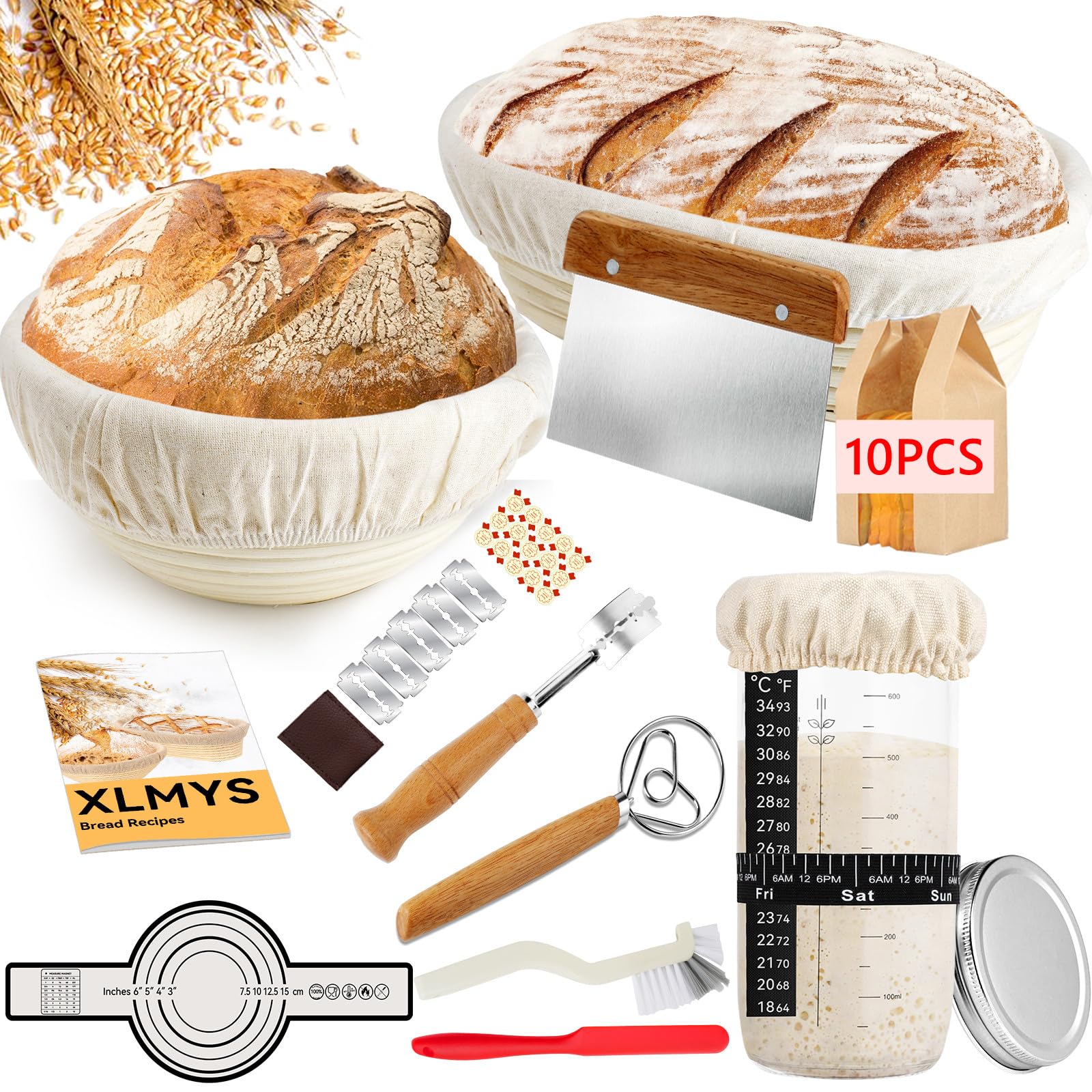 XLMYS sourdough starter kit round banneton for even proofing and prettier crust.