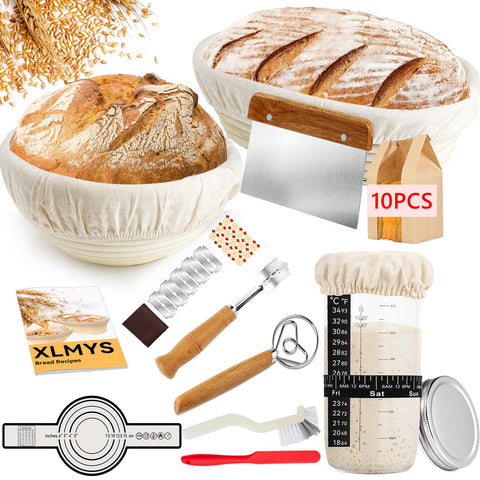 XLMYS sourdough starter kit round banneton for even proofing and prettier crust.