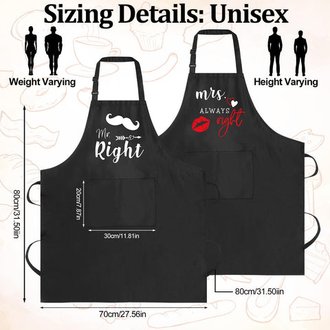 XLSXEXCL Mrs Always Right apron pairs for couples' kitchen fun.