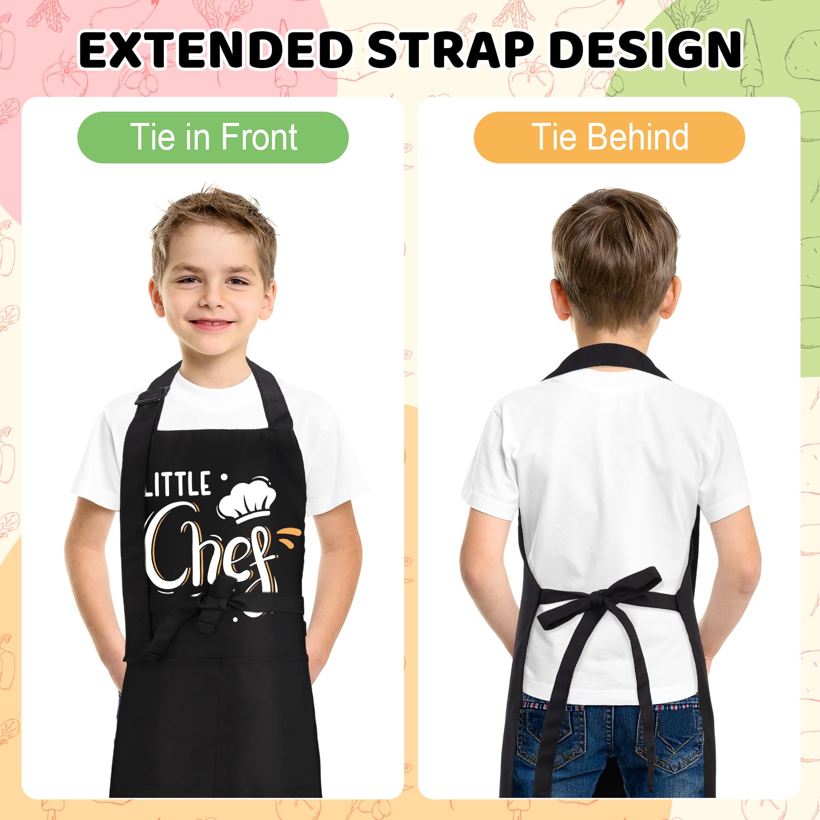 XLSXEXCL Kids apron in use during family cooking activity.