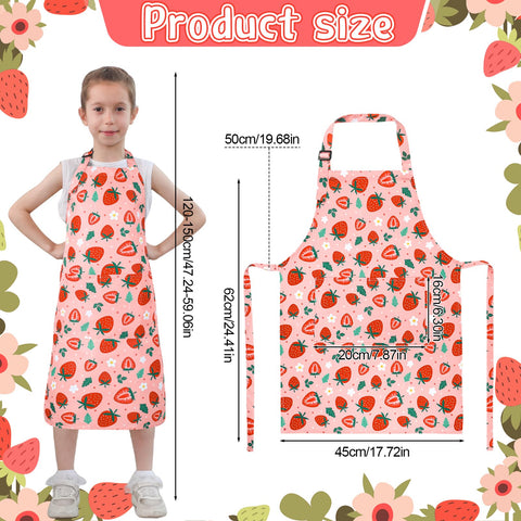 XLSXEXCL strawberry kids apron back view shows adjustable neck strap for a comfy fit