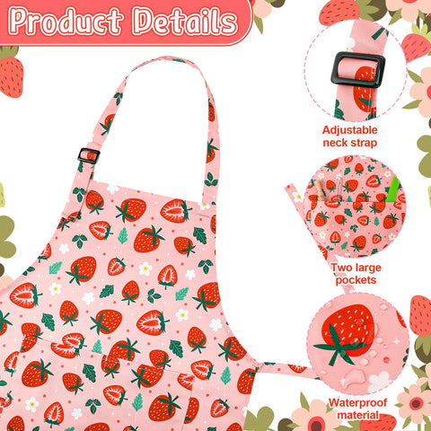 XLSXEXCL strawberry kids apron neck strap adjustment close-up for adjustable sizing
