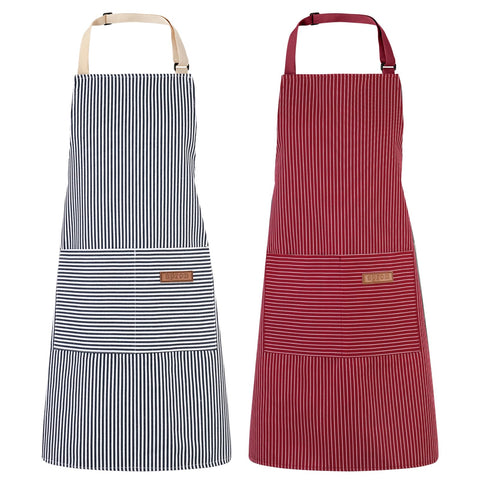 XLSXEXCL striped apron front view with two pockets for easy access