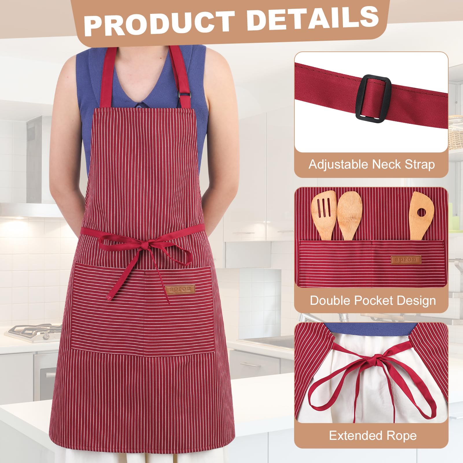 XLSXEXCL striped apron pocket closeup showing deep front pockets