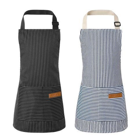 XLSXEXCL stripes kids apron blue front view protects clothes during cooking