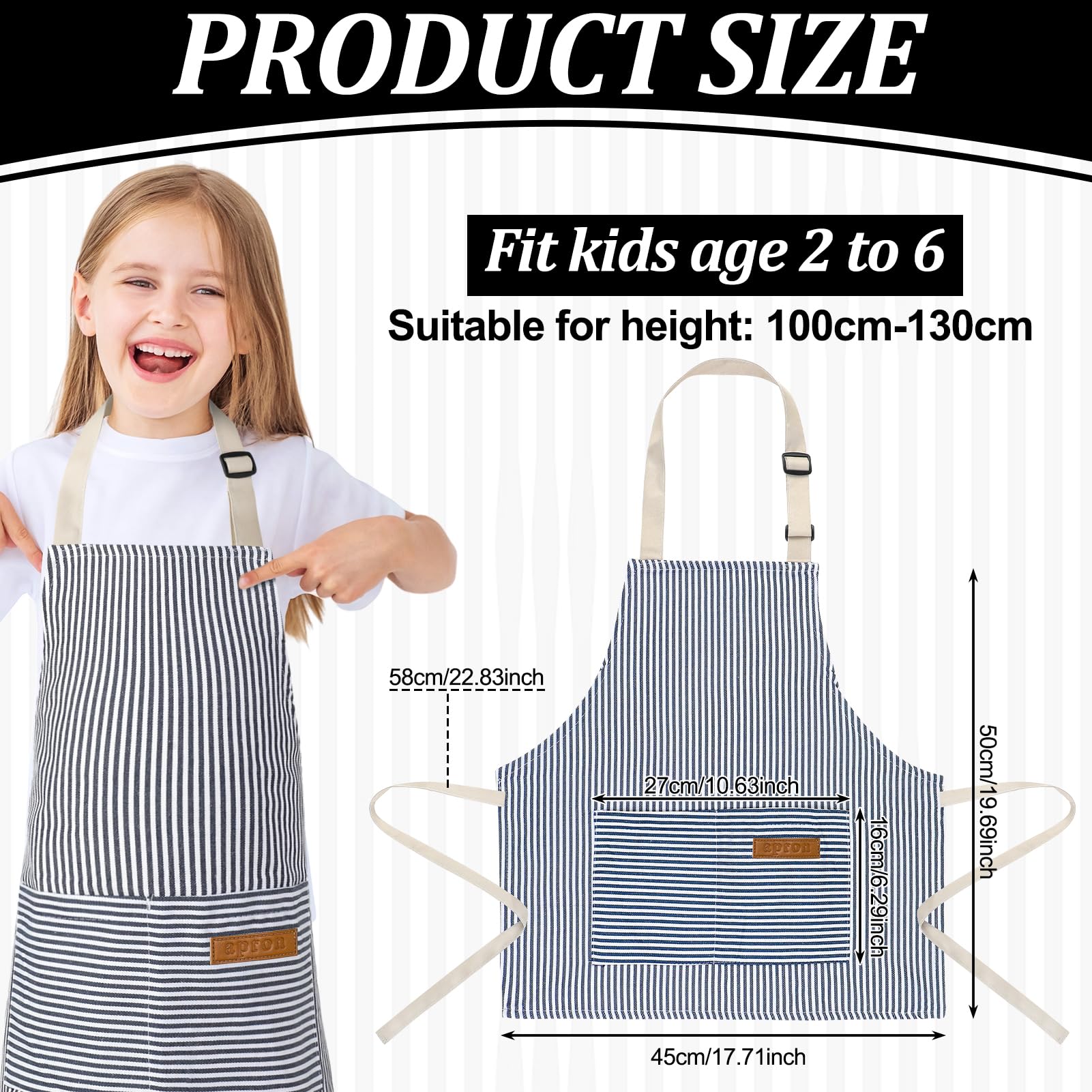 XLSXEXCL stripes kids apron blue pockets keep small tools handy
