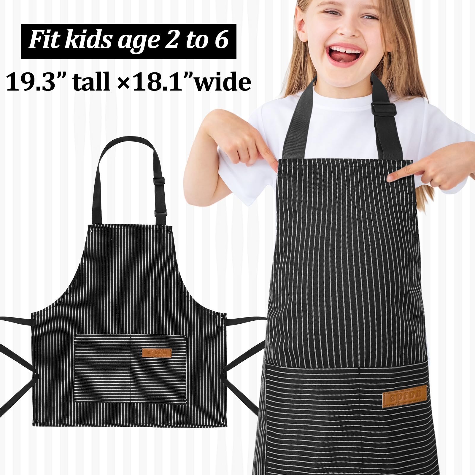 XLSXEXCL stripes kids apron grey front view with two deep pockets