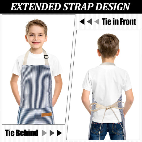 XLSXEXCL stripes kids apron grey pockets for crafts and snacks
