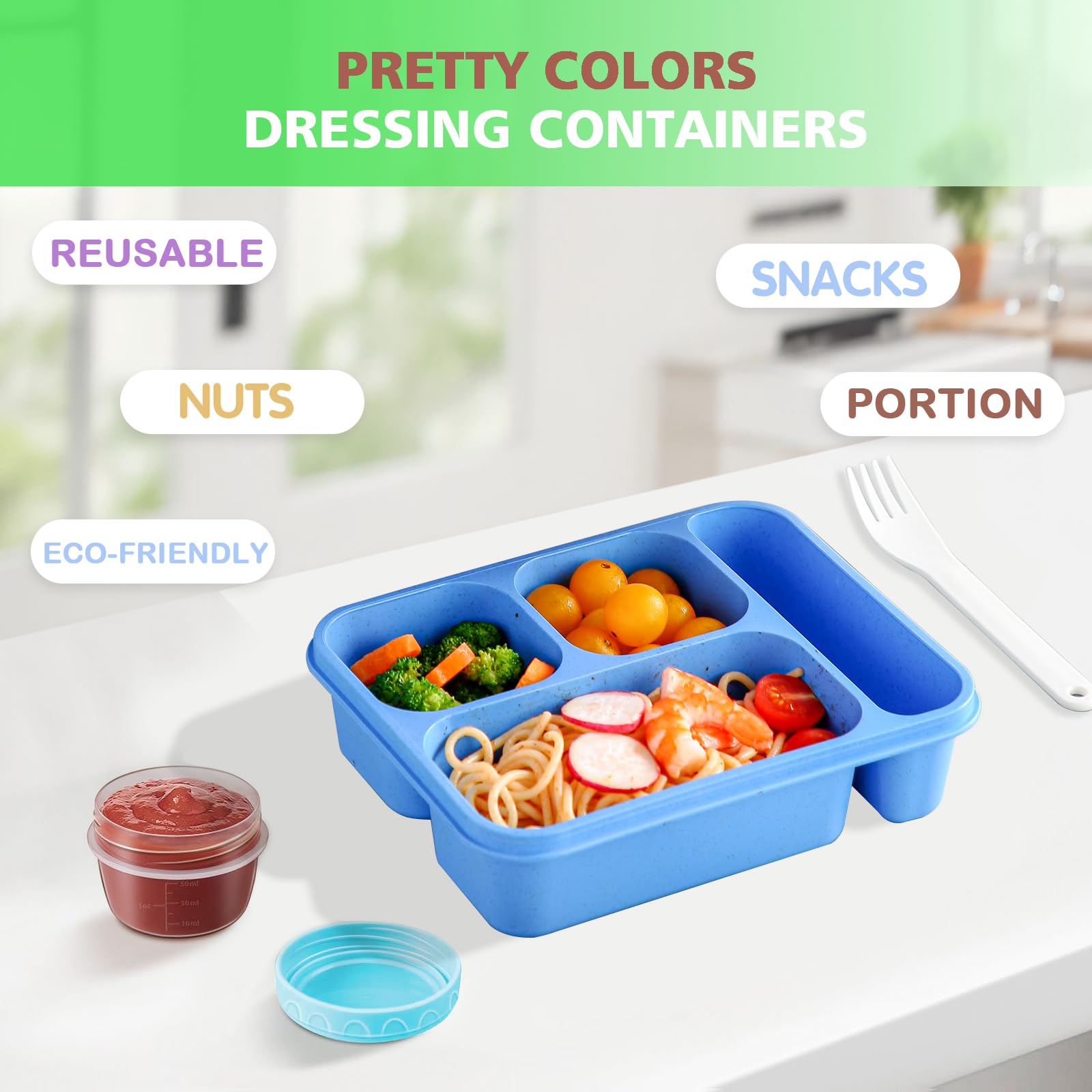 XMMEYU bento box blue interior with compartments enables organized meals.