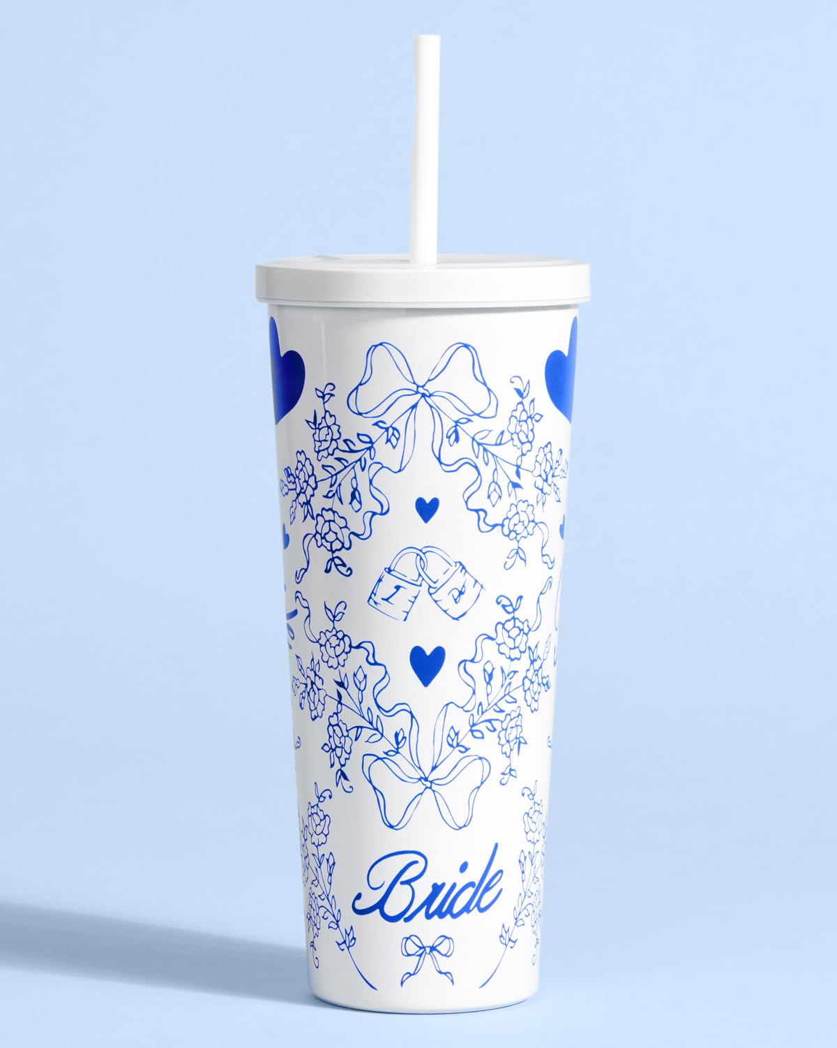 xo Fetti blue florals design highlighting wedding vibes for wedding prep drinks