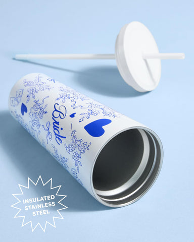 xo Fetti bride script tumbler with lid and straw for elegant sips